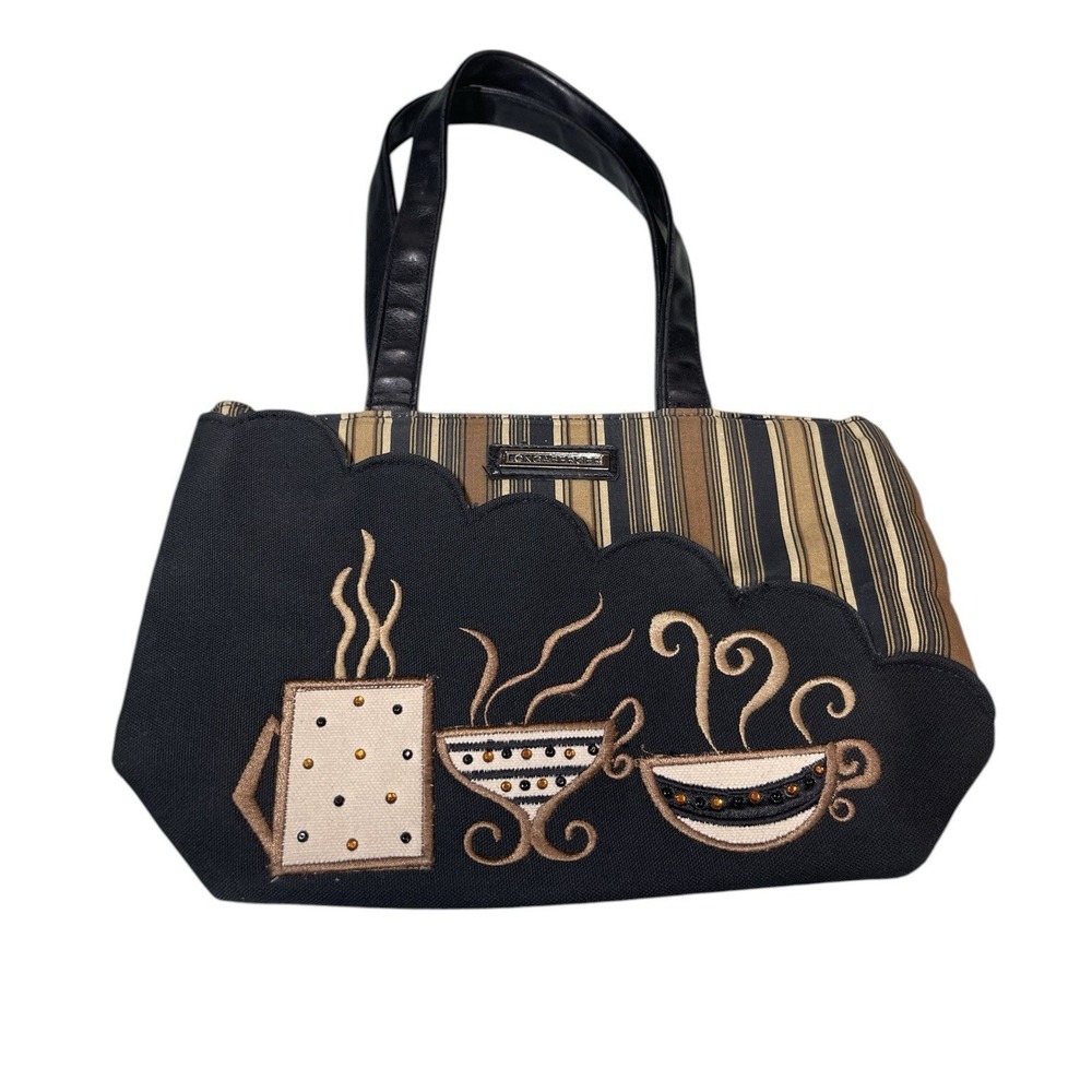 Vintage Longaberger Handbag Shoulder Bag Coffee Cup Themed Purse Black Brown
